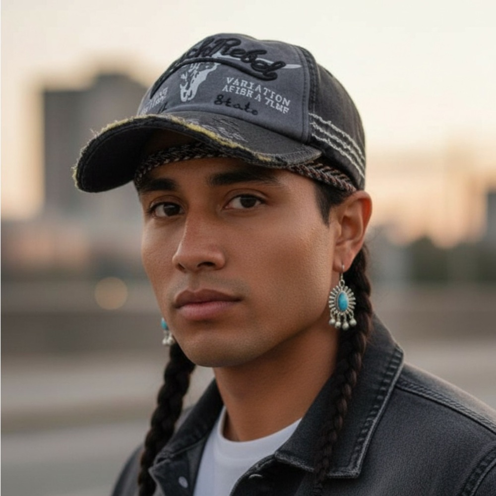 Unisex Black Rebel Embroidered Baseball Cap Hat Adjustable Distressed Cotton